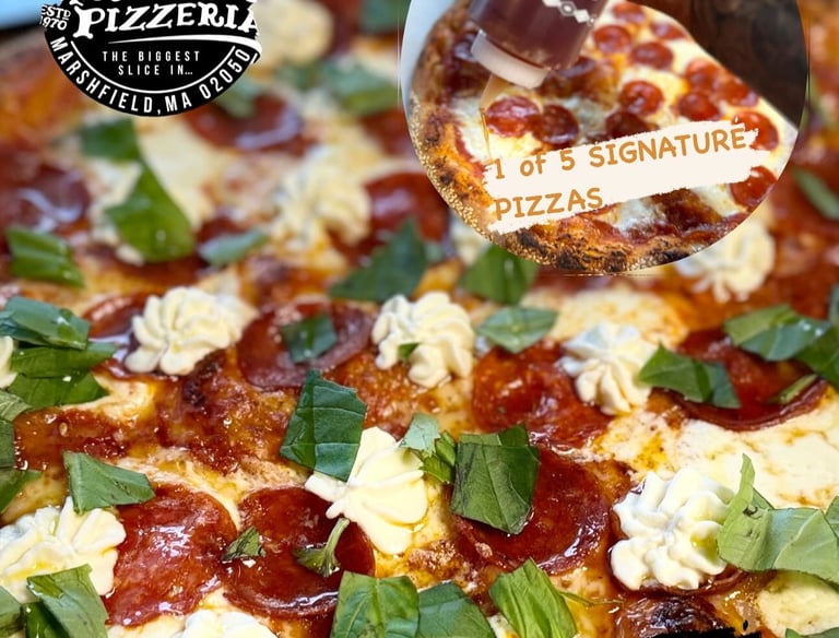 Pepperoni pizza with ricotta and fresh basil